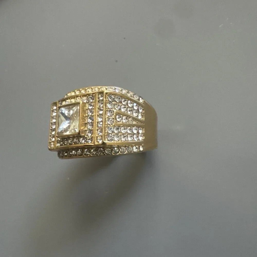 Gold Plated Stainless Steel Cubic Zirconia Ring Size 11 Gift Men’s